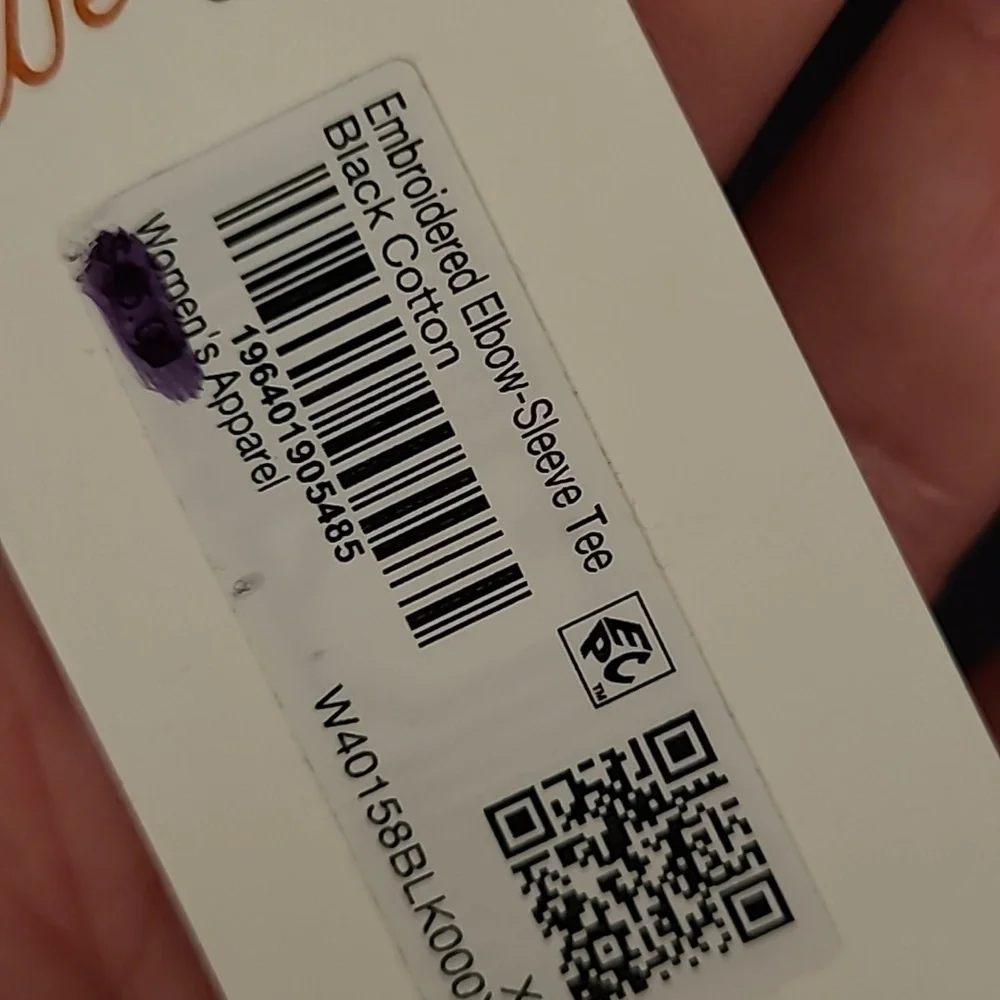 TECOVAS Black Cotton Embroidered Recent Womens‎ XS Elbow Sleeve T Shirt Top NEW - Picture 7 of 10